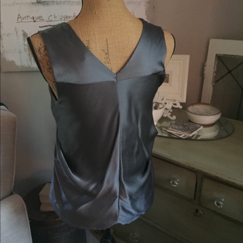 Club Monaco Drapey Pleated Silk Tank in Gunmetal - Picture 2 of 7